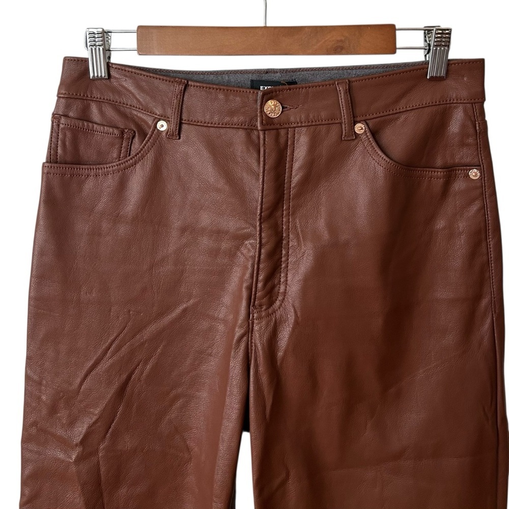 Express Vegan Leather Super High Rise Straight Pants‎ SZ 8 in Brown - Picture 3 of 9